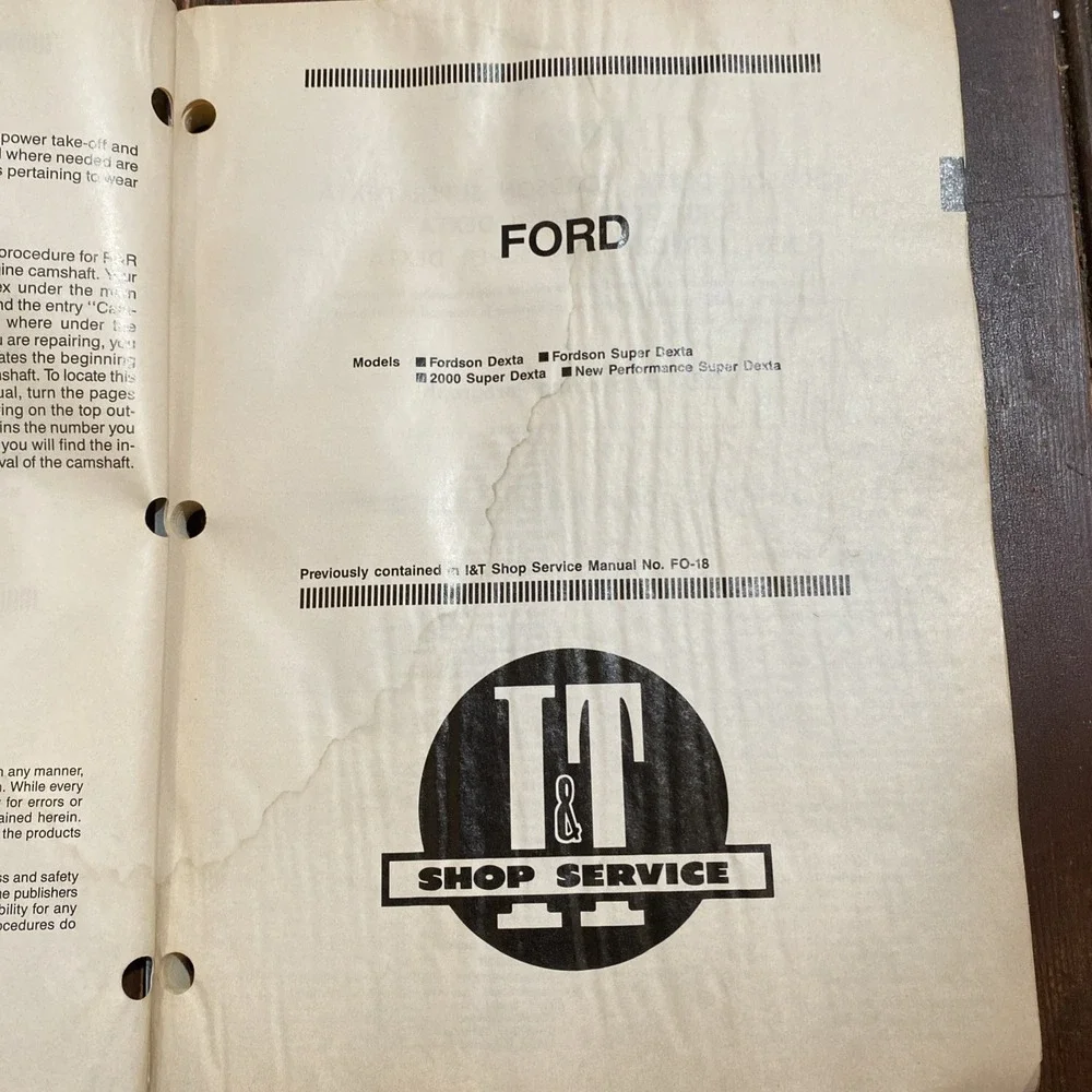I&T Ford Shop Service‎ Tractor Manual F-201 Covers 22 Tractor Models